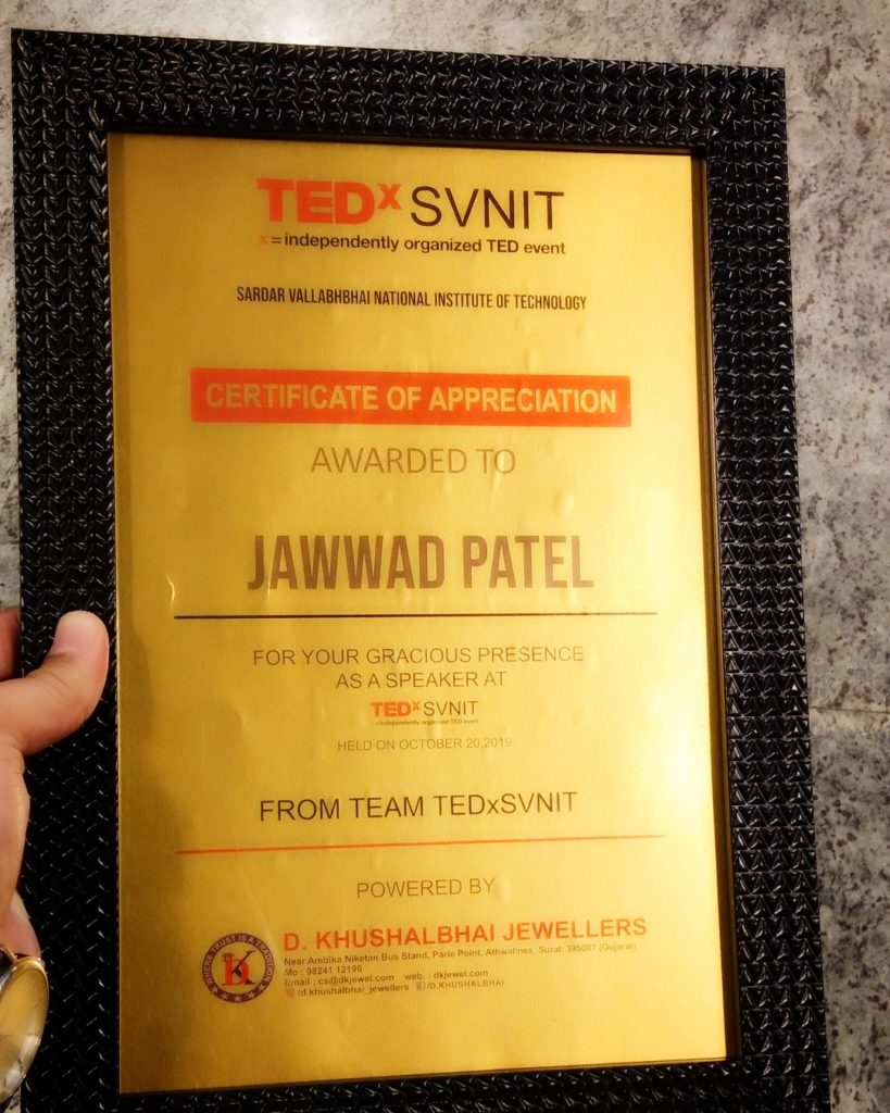 Jawwad Patel Speaker at TEDx SVNIT