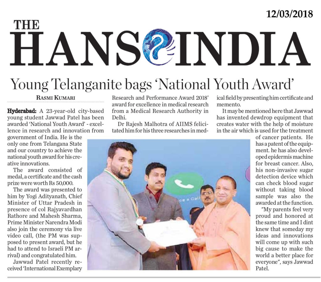 Hans India National Youth Award Jawwad Patel